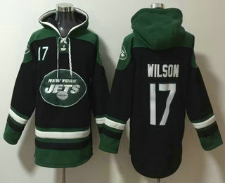 Men's New York Jets #17 Garrett Wilson Black Ageless Must Have Lace Up Pullover Hoodie