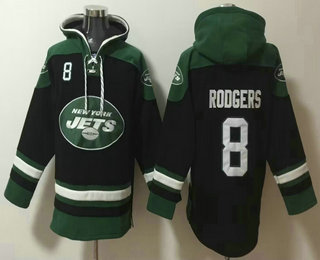 Men's New York Jets #8 Aaron Rodgers Black Ageless Must Have Lace Up Pullover Hoodie