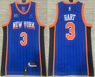 Men's New York Knicks #3 Josh Hart Blue 2023 City Icon Sponsor Swingman Jersey