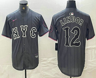 Men's New York Mets #12 Francisco Lindor Gray 2024 City Connect Cool Base Stitched Jersey