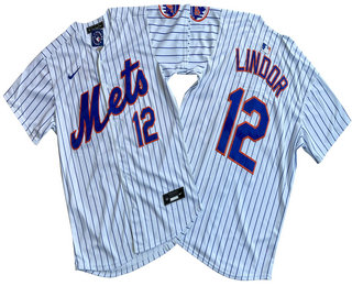 Men's New York Mets #12 Francisco Lindor White Pinstripe Stitched Cool Base Nike Jersey