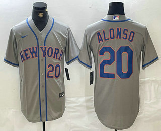 Men's New York Mets #20 Pete Alonso Grey Stitched Baseball Jersey