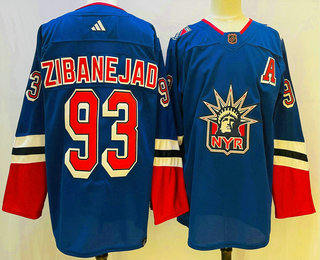 Men's New York Rangers #93 Mika Zibanejad Blue 2022 Reverse Retro Authentic Jersey