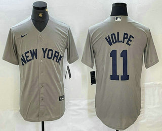 Men's New York Yankees #11 Anthony Volpe Name 2021 Grey Field of Dreams Cool Base Stitched Baseball Jersey