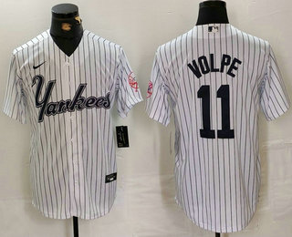 Men's New York Yankees #11 Anthony Volpe White Pinstripe Fashion Cool Base Jersey