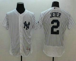 Men's New York Yankees #2 Derek Jeter White Strip Flexbase 2016 MLB Player Jersey