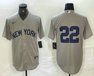 Men's New York Yankees #22 Juan Soto 2021 Grey Field of Dreams Cool Base Stitched Baseball Jersey