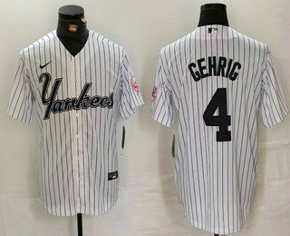 Men's New York Yankees #4 Lou Gehrig White Pinstripe Fashion Cool Base Jersey