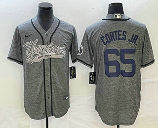 Men's New York Yankees #65 Nestor Cortes Jr Grey Gridiron Cool Base Stitched Baseball Jersey