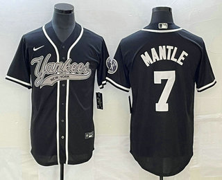 Men's New York Yankees #7 Mickey Mantle Black With Patch Cool Base Stitched Baseball Jersey