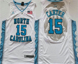 Men's North Carolina Tar Heels #15 Vince Carter White ACC College Basketball Jersey