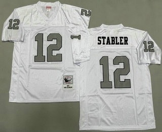 Men's Oakland Raiders #12 Kenny Stabler White Silver 1976 Throwback Jersey