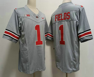 Men's Ohio State Buckeyes #1 Justin Fields Grey FUSE College Football Jersey