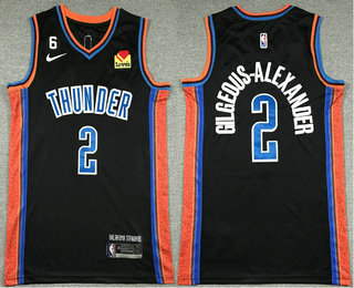 Men's Oklahoma City Thunder #2 Shai Gilgeous-Alexander 2023 Black City Edition With 6 Patch Stitched Jersey With Sponsor