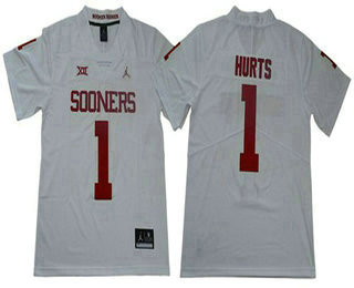 Men's Oklahoma Sooners #1 Jalen Hurts White 2017 Vapor Untouchable Limited Stitched Brand Jordan NCAA Jersey