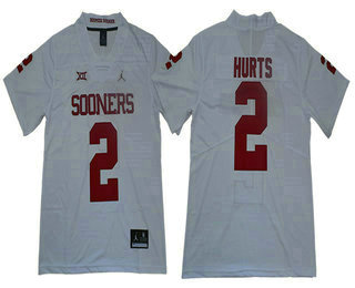 Men's Oklahoma Sooners #2 Jalen Hurts White 2017 Vapor Untouchable Limited Stitched Brand Jordan NCAA Jersey