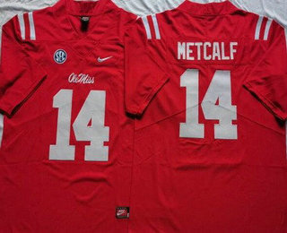 Men's Ole Miss Rebels #14 DK Metcalf Red College Football Jersey