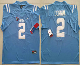 Men's Ole Miss Rebels #2 Matt Corral Blue 2021 Vapor Untouchable Stitched Nike NCAA Jersey