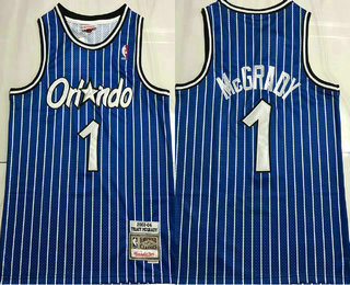 Men's Orlando Magic #1 Tracy McGrady 2003-04 Blue Pinstripe Hardwood Classics Soul AU Throwback Jersey