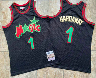 Men's Orlando Magic #1 Penny Hardaway Black With Green 1993-94 Hardwood Classics Soul AU Throwback Jersey