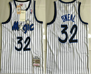Men's Orlando Magic #32 Shaquille O'neal 1994-95 White Hardwood Classics Soul AU Throwback Jersey