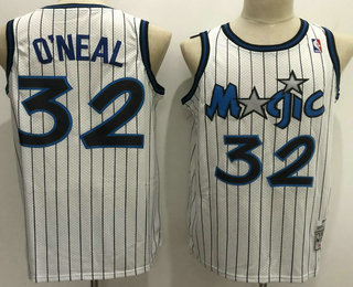 Men's Orlando Magic #32 Shaquille O'neal 1994-95 White Hardwood Classics Soul Swingman Throwback Jersey