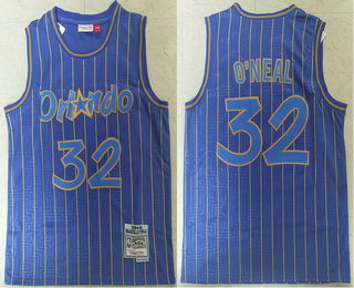 Men's Orlando Magic #32 Shaquille O'neal Blue 1994-95 Hardwood Classics Soul Swingman Throwback Jersey