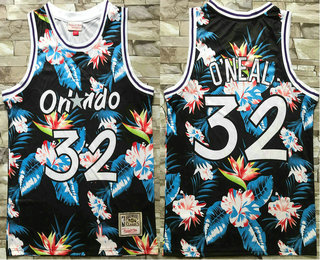 Men's Orlando Magic #32 Shaquille O'neal Ness Floral Fashion Hardwood Classics Soul Swingman Throwback Jersey