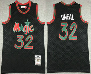 Men's Orlando Magic #32 Shaquille Oneal 1994-95 Black Green Hardwood Classics Soul Swingman Throwback Jersey