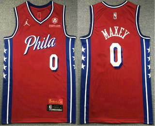 Men's Philadelphia 76ers #0 Tyrese Maxey Red Icon Sponsor Swingman Jersey