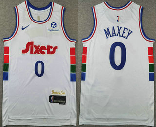 Men's Philadelphia 76ers #0 Tyrese Maxey White 2024 City Edition Swingman Sponsor Stitched Jersey