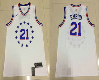 Men's Philadelphia 76ers #21 Joel Embiid White Nike Swingman 2018 playoffs Earned Edition Stitched Jersey