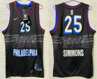 Men's Philadelphia 76ers #25 Ben Simmons NEW Black Nike 2021 Swingman City Edition Jersey