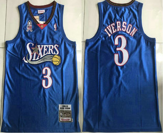 Men's Philadelphia 76ers #3 Allen Iverson Blue 2001-02 Hollywood Classic AU Jersey