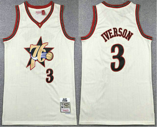 Men's Philadelphia 76ers #3 Allen Iverson Cream Team Logo Throwback Swingman Jersey