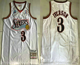 Men's Philadelphia 76ers #3 Allen Iverson White 2001 All Star Patch Hardwood Classics Soul AU Throwback Jersey