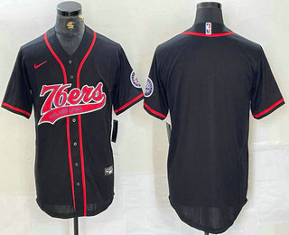 Men's Philadelphia 76ers Blank Black With Patch Cool Base Stitched Baseball Jersey