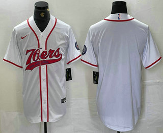 Men's Philadelphia 76ers Blank White With Patch Cool Base Stitched Baseball Jersey