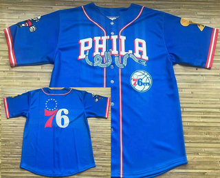 Men's Philadelphia 76ers Blue Laser Printing Cool Base Baseball Jersey