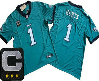 Men's Philadelphia Eagles #1 Jalen Hurts Limited Green C Patch FUSE Vapor Jersey