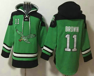 Men's Philadelphia Eagles #11 AJ Brown Green Ageless Must Have Lace Up Pullover Hoodie