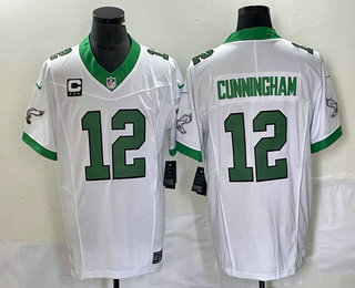 Men's Philadelphia Eagles #12 Randall Cunningham White C Patch 2023 FUSE Vapor Limited Throwback Stitched Jersey