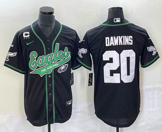 Men's Philadelphia Eagles #20 Brian Dawkins Black C Patch Cool Base Stitched Baseball Jersey