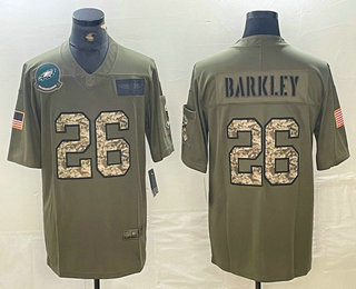 Men's Philadelphia Eagles #26 Saquon Barkley Olive Camo 2019 Salute To Service Stitched NFL Nike Limited Jersey