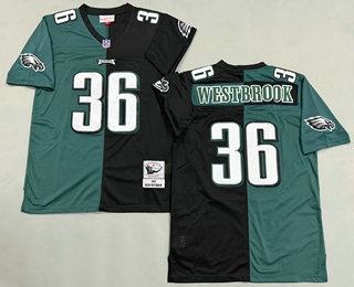 Men's Philadelphia Eagles #36 Brian Westbrook Green Black Split 2004 Throwback Jersey