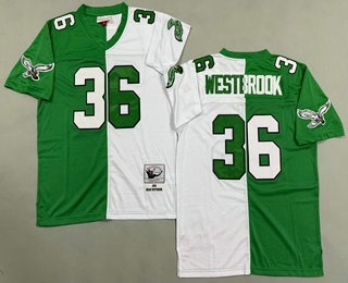 Men's Philadelphia Eagles #36 Brian Westbrook Green White Split 2004 Throwback Jersey
