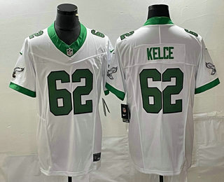 Men's Philadelphia Eagles #62 Jason Kelce White 2023 FUSE Vapor Limited Throwback Stitched Jersey