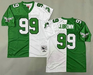 Men's Philadelphia Eagles #99 Jerome Brown Green White Split 1990 Throwback Jersey