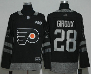 Men's Philadelphia Flyers #28 Claude Giroux Black 100th Anniversary Adidas Stitched NHL 2017 Hockey Jersey