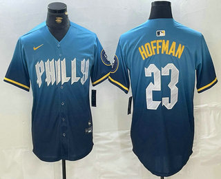 Men's Philadelphia Phillies #23 Jeff Hoffman Blue 2024 City Connect Limited Stitched Jersey